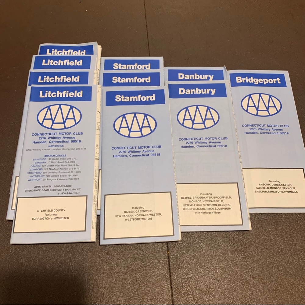 Lot Of 10 Vintage 1990s AAA Road Street Maps Connecticut Cities.